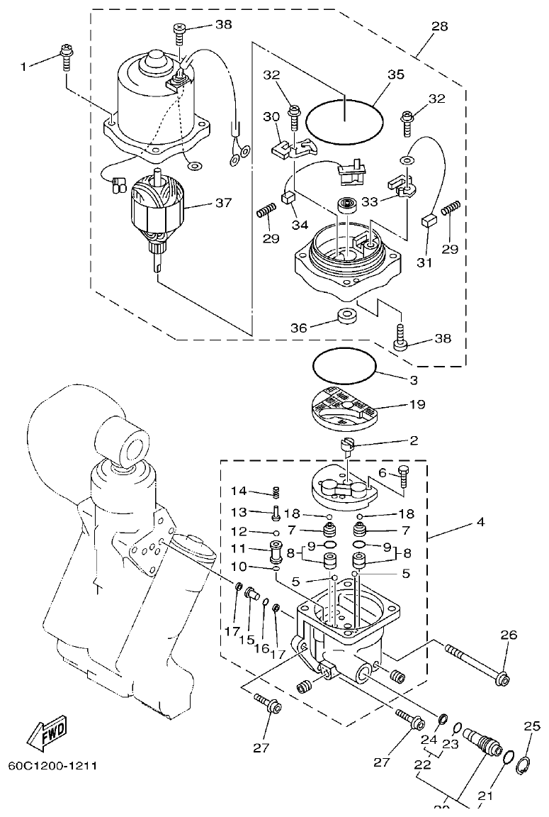 Yamaha F115A, FL115A, FL115AET POWER TRIM & TILT ASSY 2 parts diagram